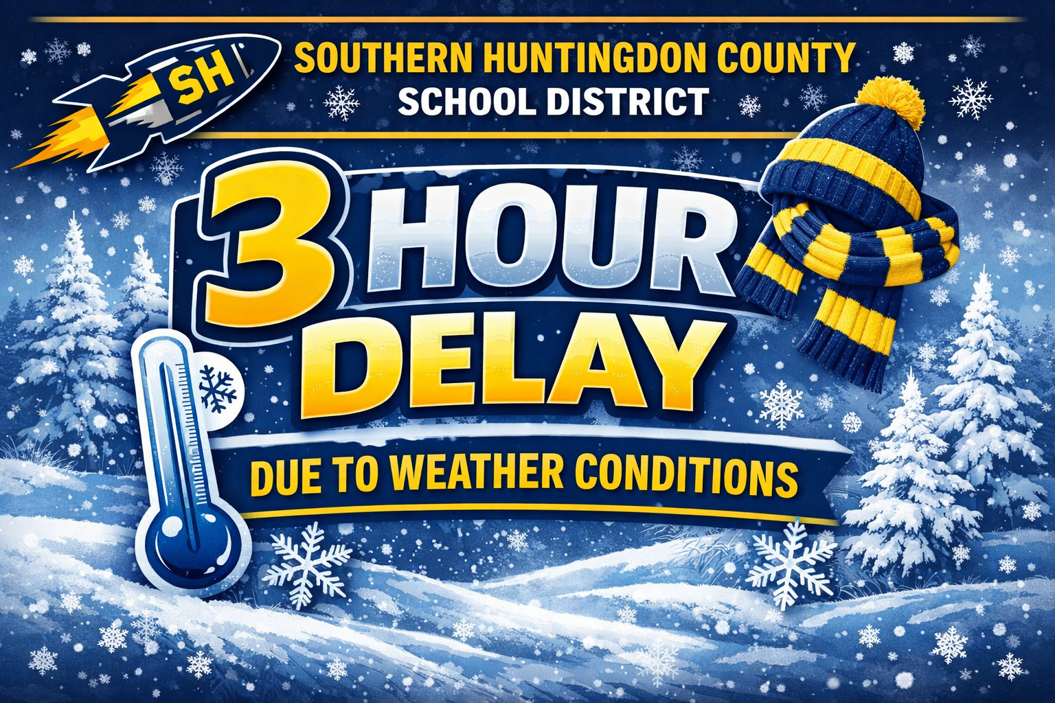 3 hour delay today, March 17, 2026